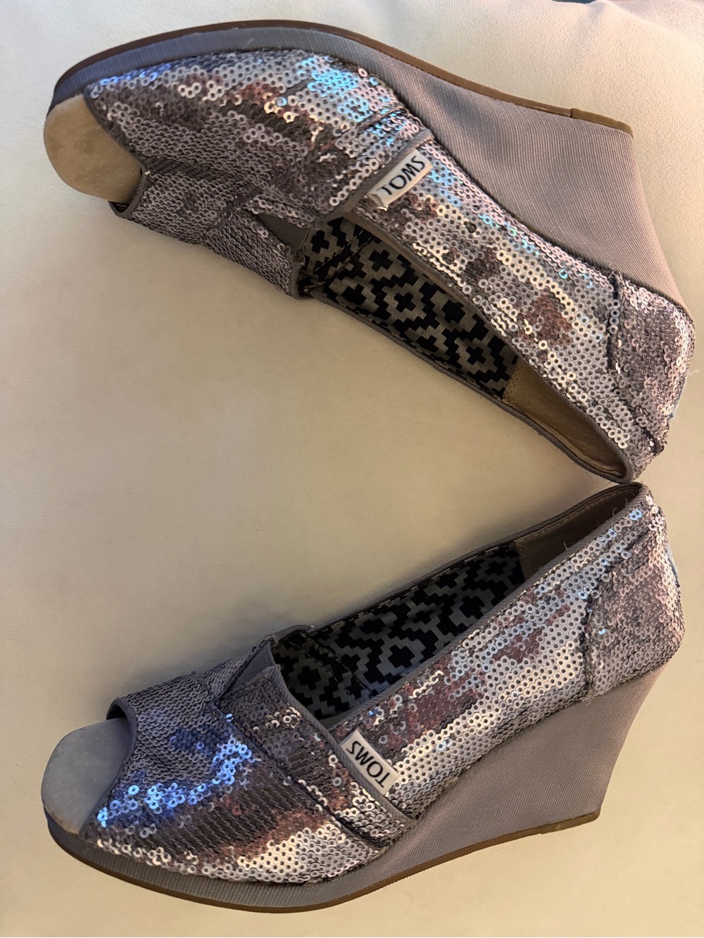 Toms Women's Sequin Slip-On Flats in Silver Gray - Picture 7 of 10
